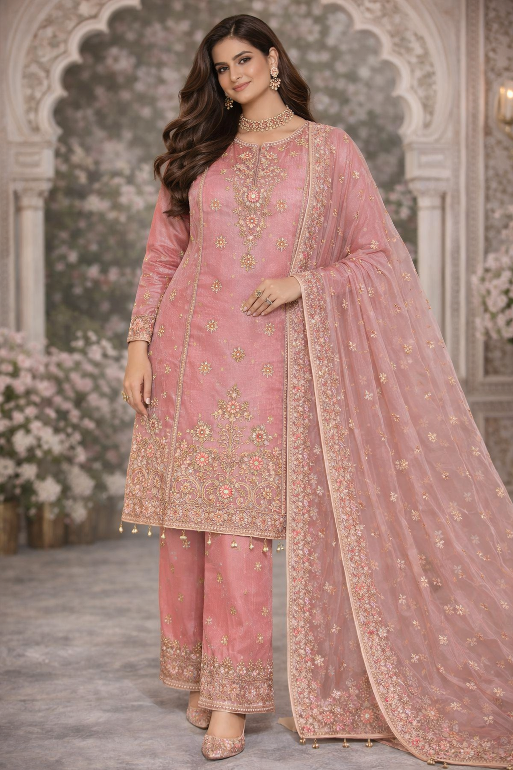 Blush Pink Embroidered Organza Suit with Net Dupatta...........ASB-PINK-001