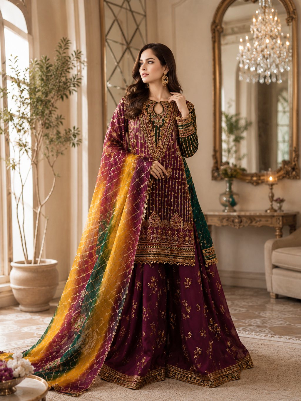 Unstich Purple & Yellow Printed Lawn Suit with Embroidered.........ASB-PUR-LWN-004