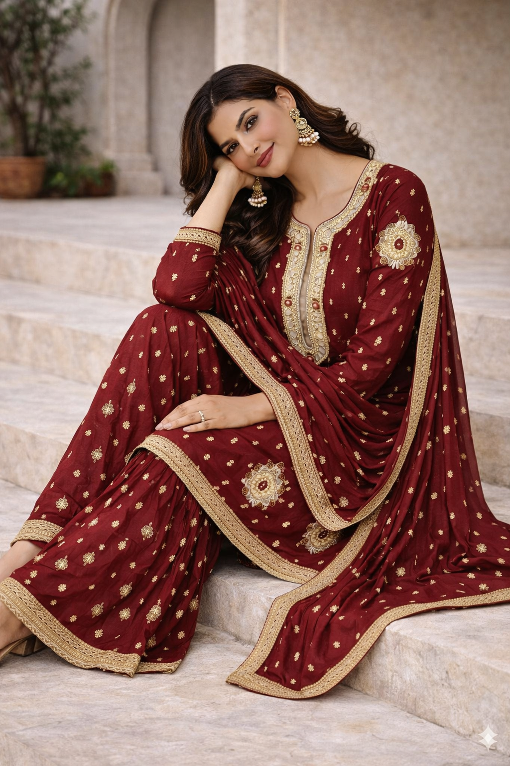 Maroon Embroidered Stitched Sharara Suit – AS Boutiques Signature.........ASB-MRN-SHR-012