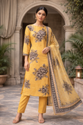 Unstich Mustard Yellow Floral Printed Lawn 3-Piece Suit..............ASB-YLW-LWN-006