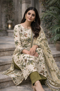 Cream Floral Printed Unstitched Lawn 3-Piece Suit..........ASB-CRM-LWN-007