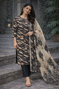 Black & Beige Tiger Print Unstitched Lawn 3-Piece Suit.......ASB-BLK-LWN-009