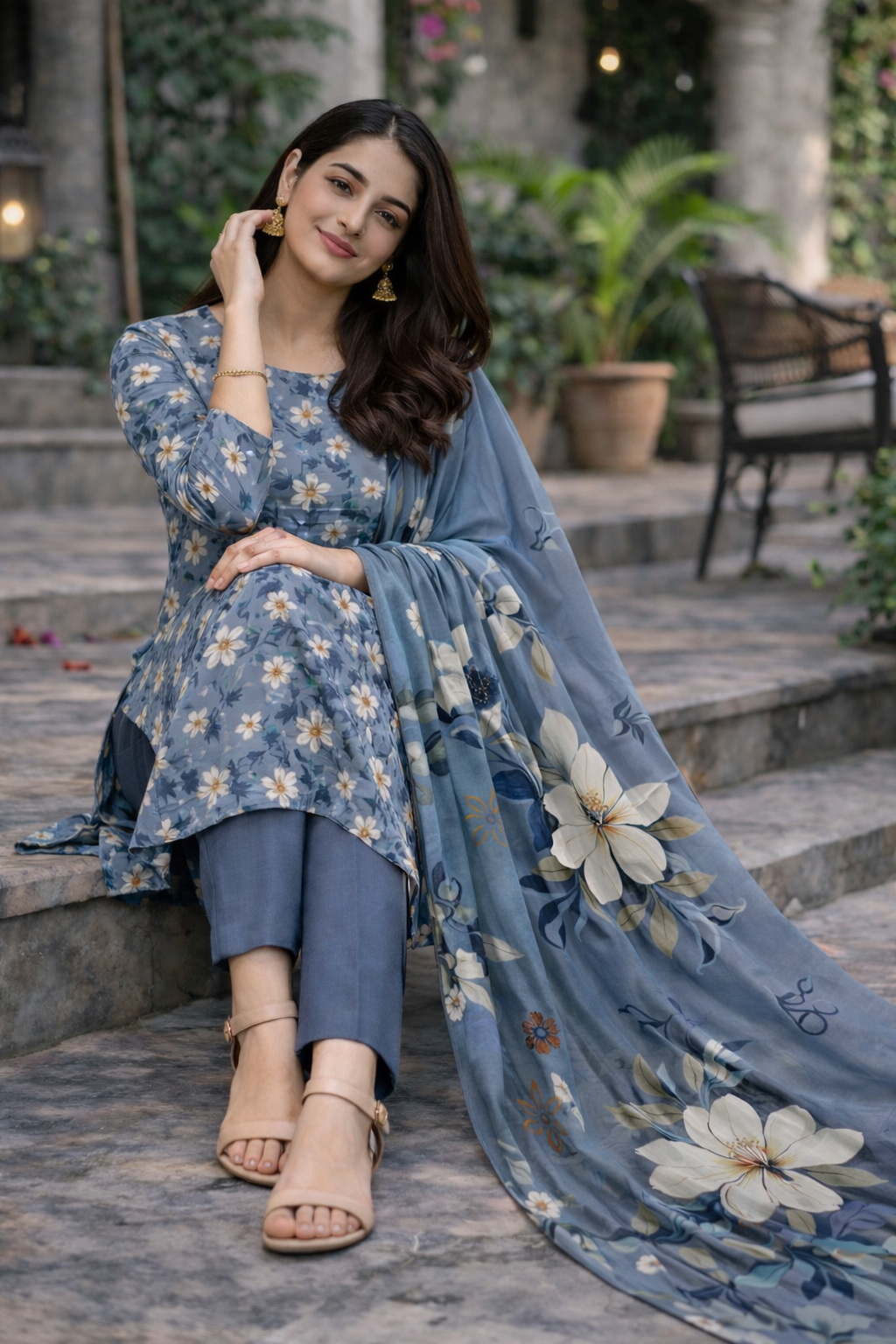 Dusty Blue Floral Printed Unstitched Lawn 3-Piece Suit.......ASB-DBL-LWN-011