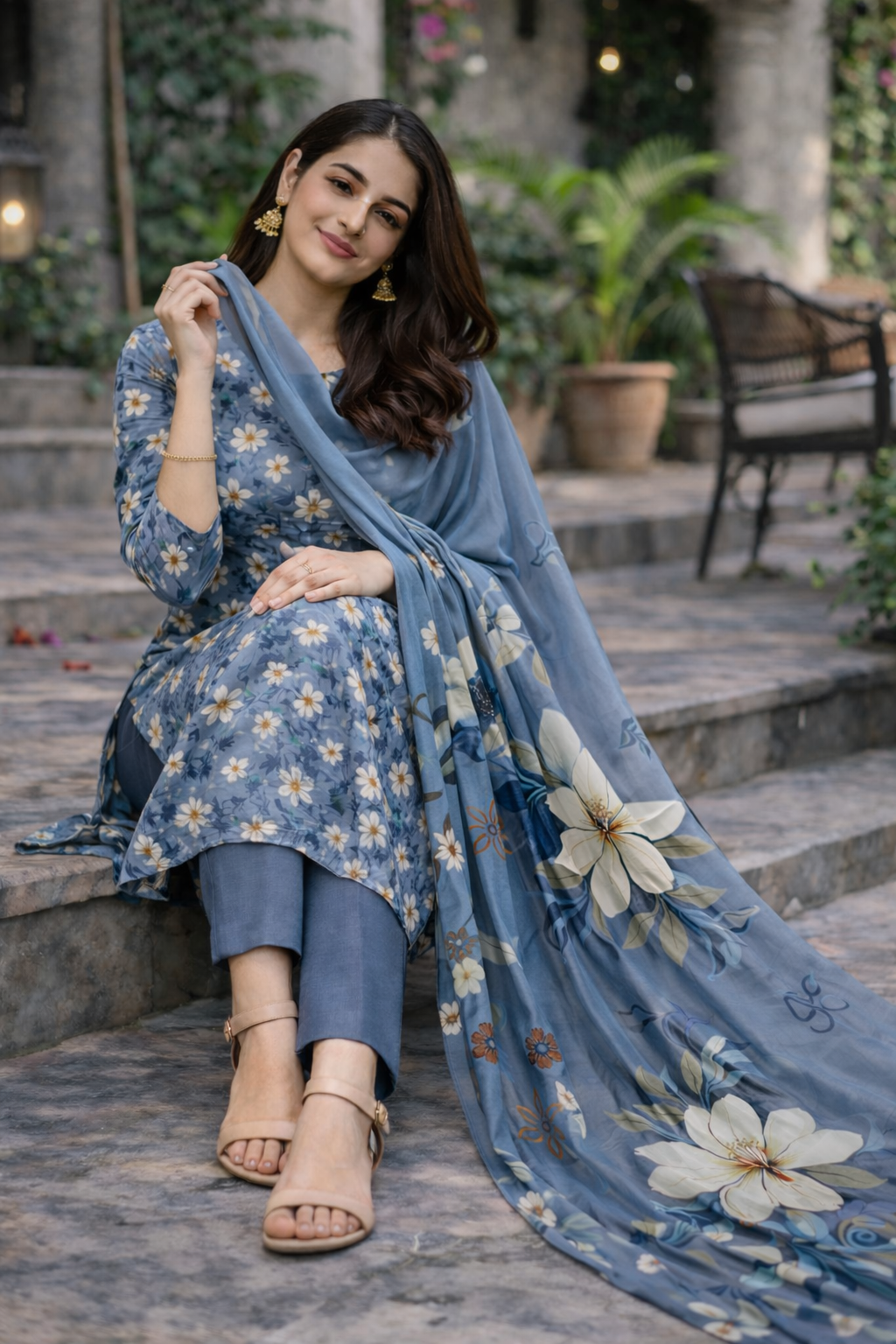 Dusty Blue Floral Printed Unstitched Lawn 3-Piece Suit.......ASB-DBL-LWN-011