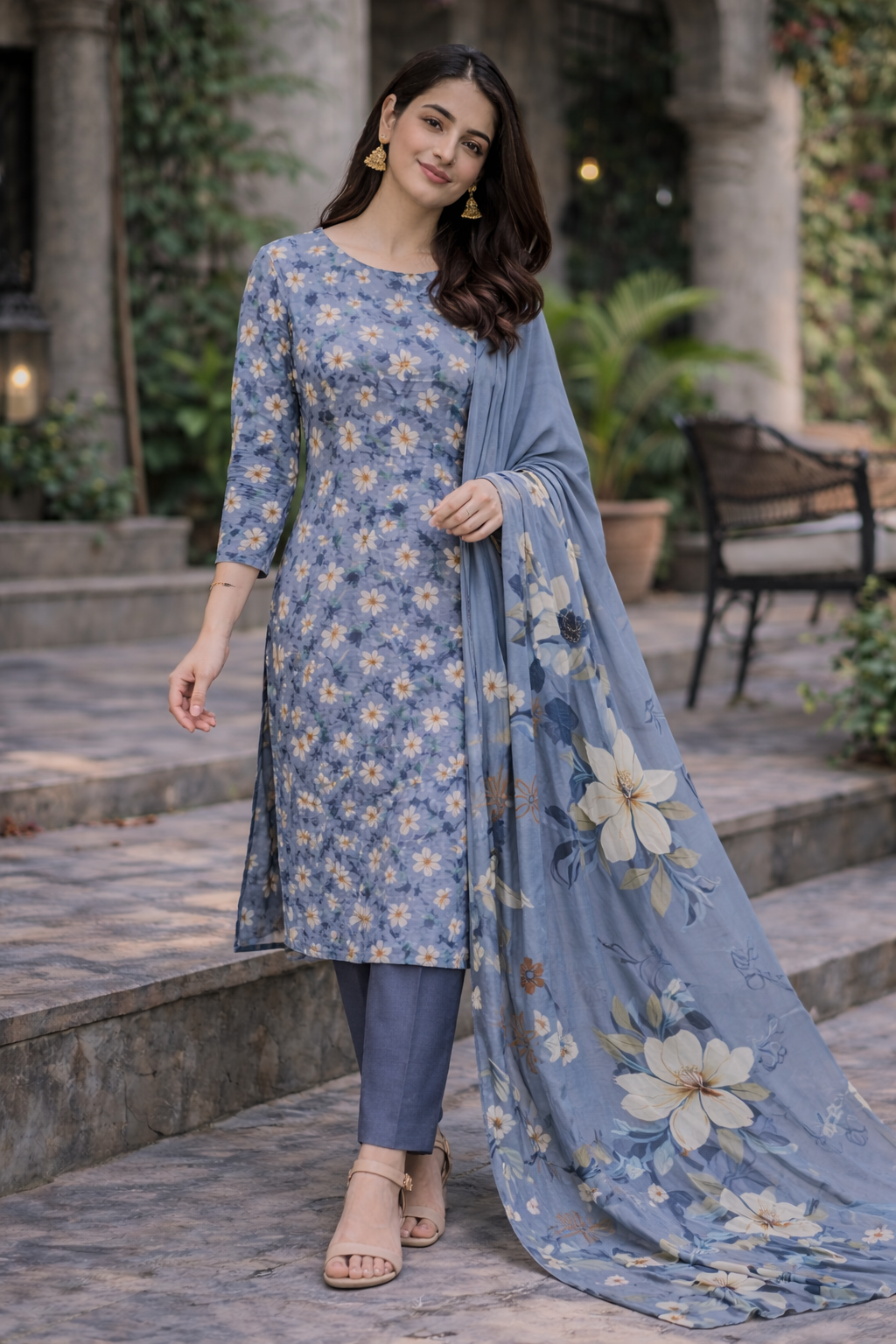 Dusty Blue Floral Printed Unstitched Lawn 3-Piece Suit.......ASB-DBL-LWN-011