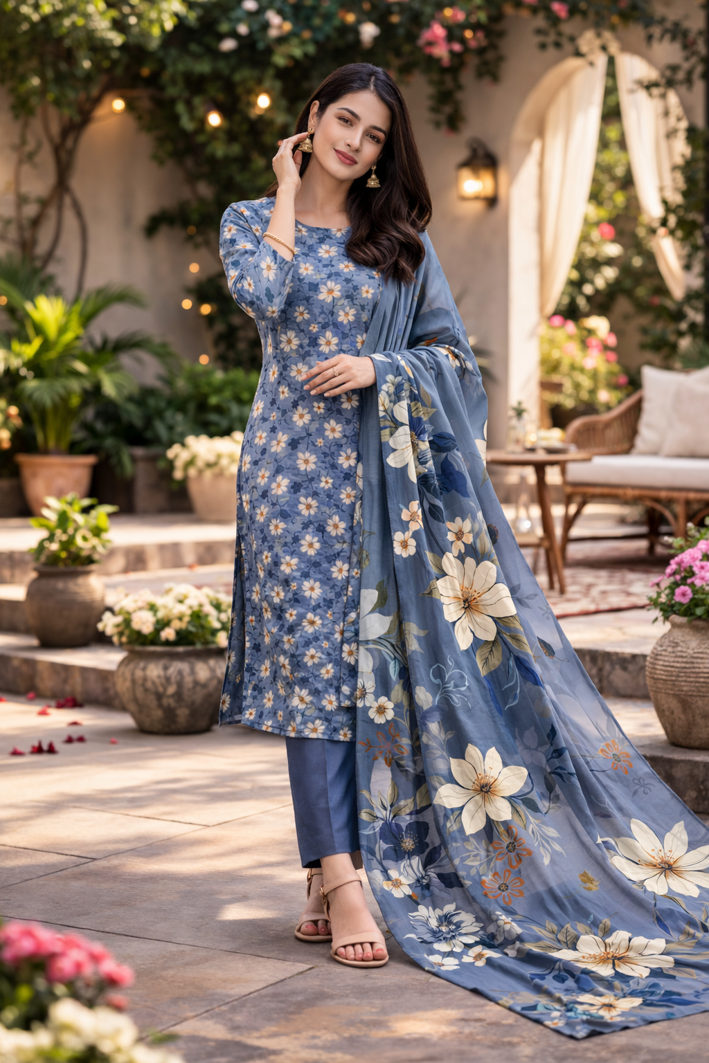 Dusty Blue Floral Printed Unstitched Lawn 3-Piece Suit.......ASB-DBL-LWN-011