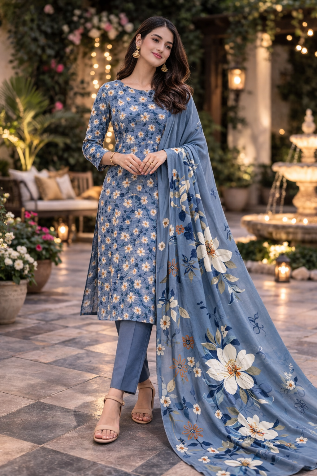 Dusty Blue Floral Printed Unstitched Lawn 3-Piece Suit.......ASB-DBL-LWN-011