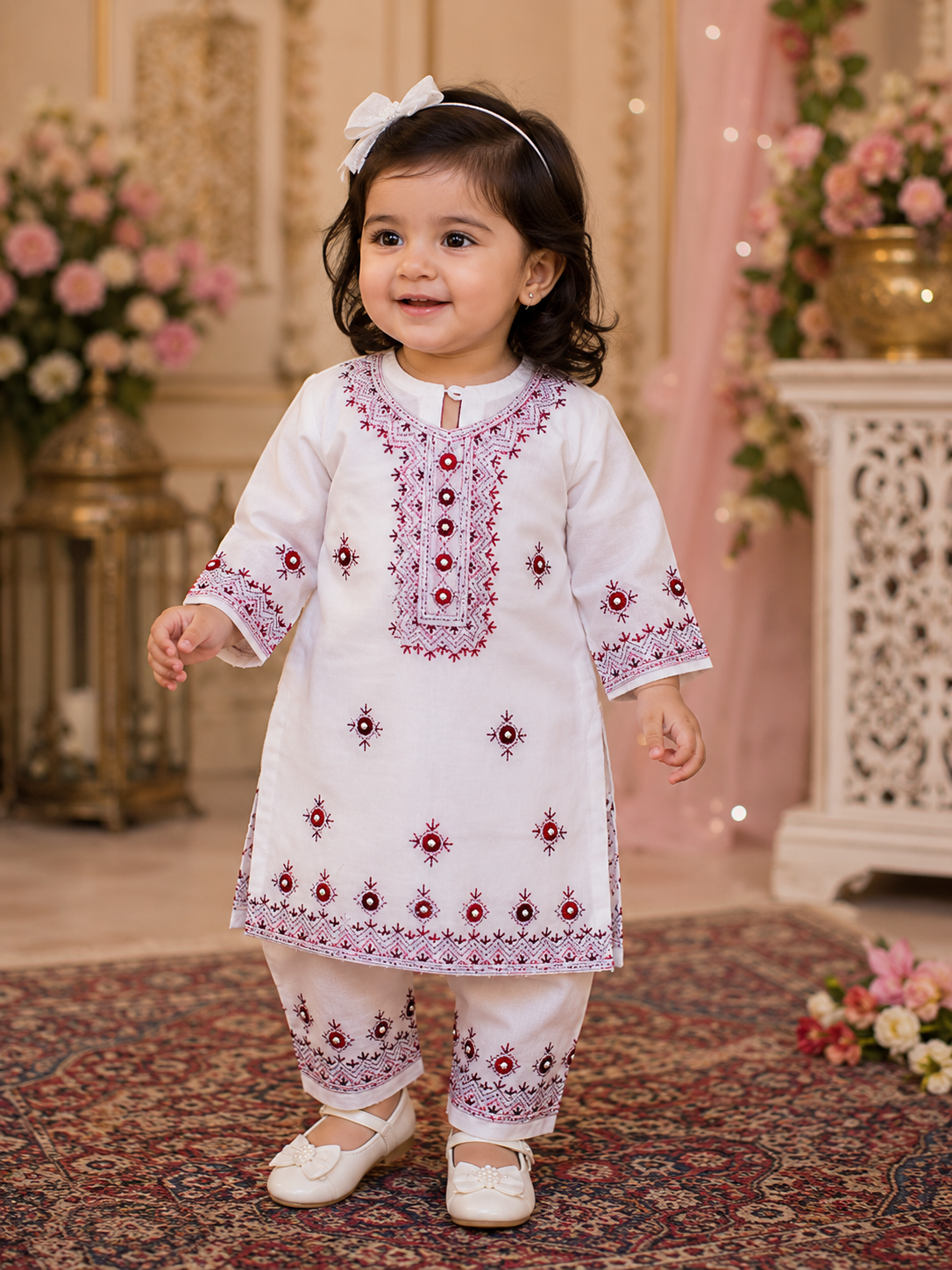 White Handmade Embroidered Kids 2-Piece Suit.......ASB-KID-WHT-001
