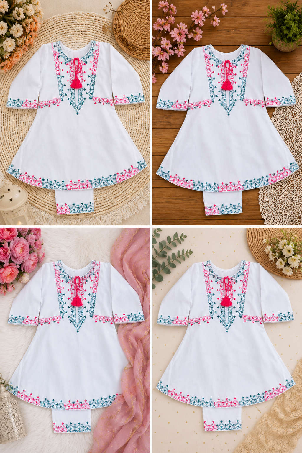 White Embroidered Kids 2-Piece Kurta Shalwar Suit..........ASB-KID-WHT-003