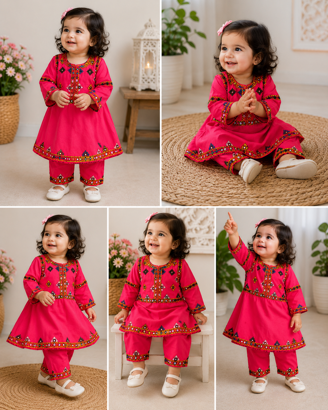 Hot Pink Sindhi Mirror Work Kids 2-Piece Suit...........ASB-KID-PNK-004