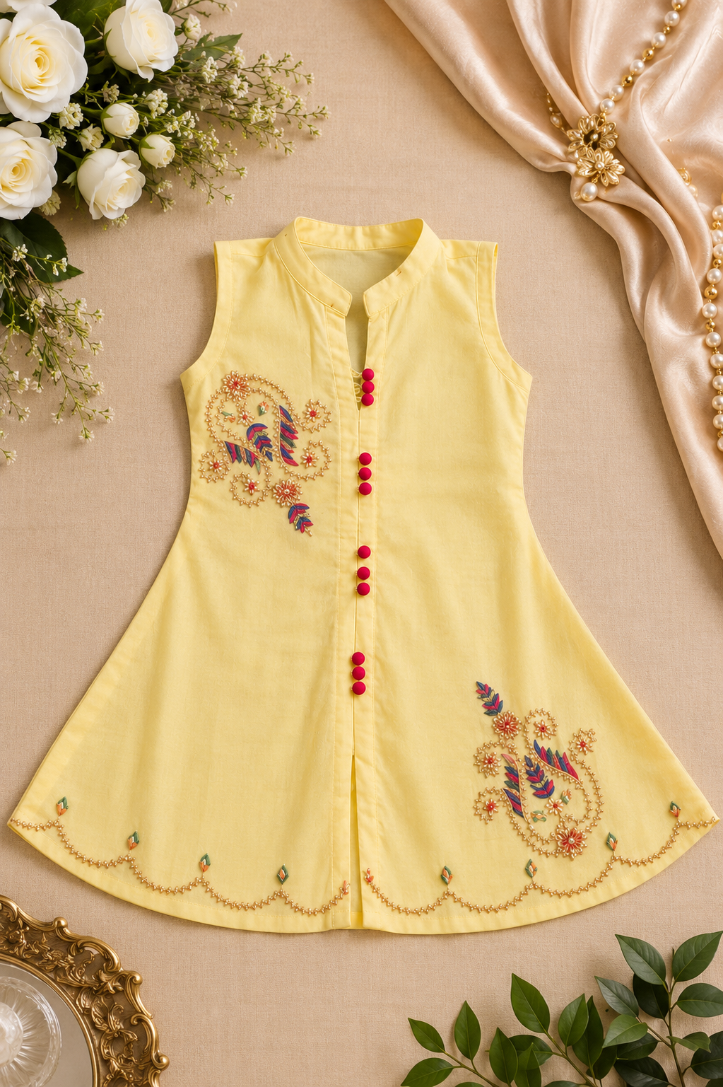 Yellow Embroidered Kids Frock............ASB-KID-YLW-002