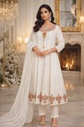 White Embroidered Maxi Style Stitched Cotton Suit.......ASB-WHT-MXI-005