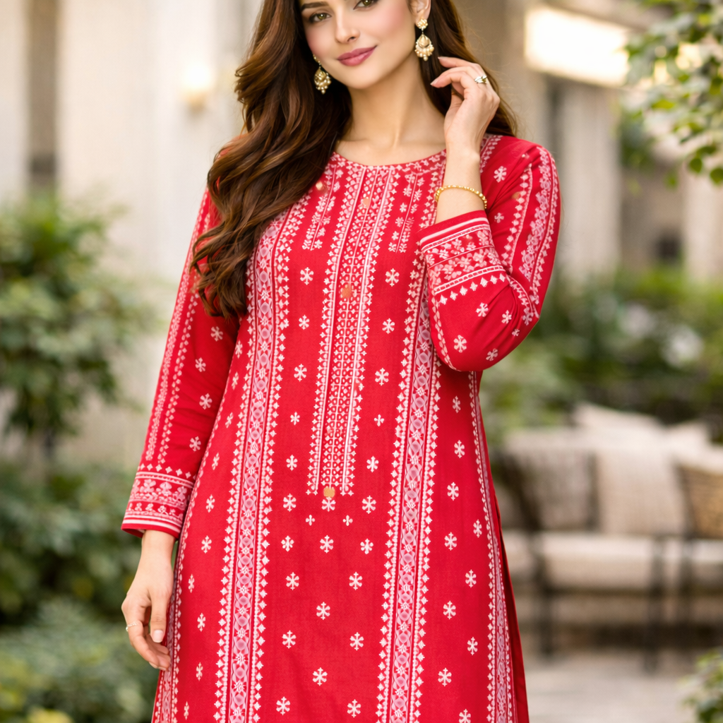 Red Embroidered Unstitched 2-Piece Suit......ASB-RED-EMB-015