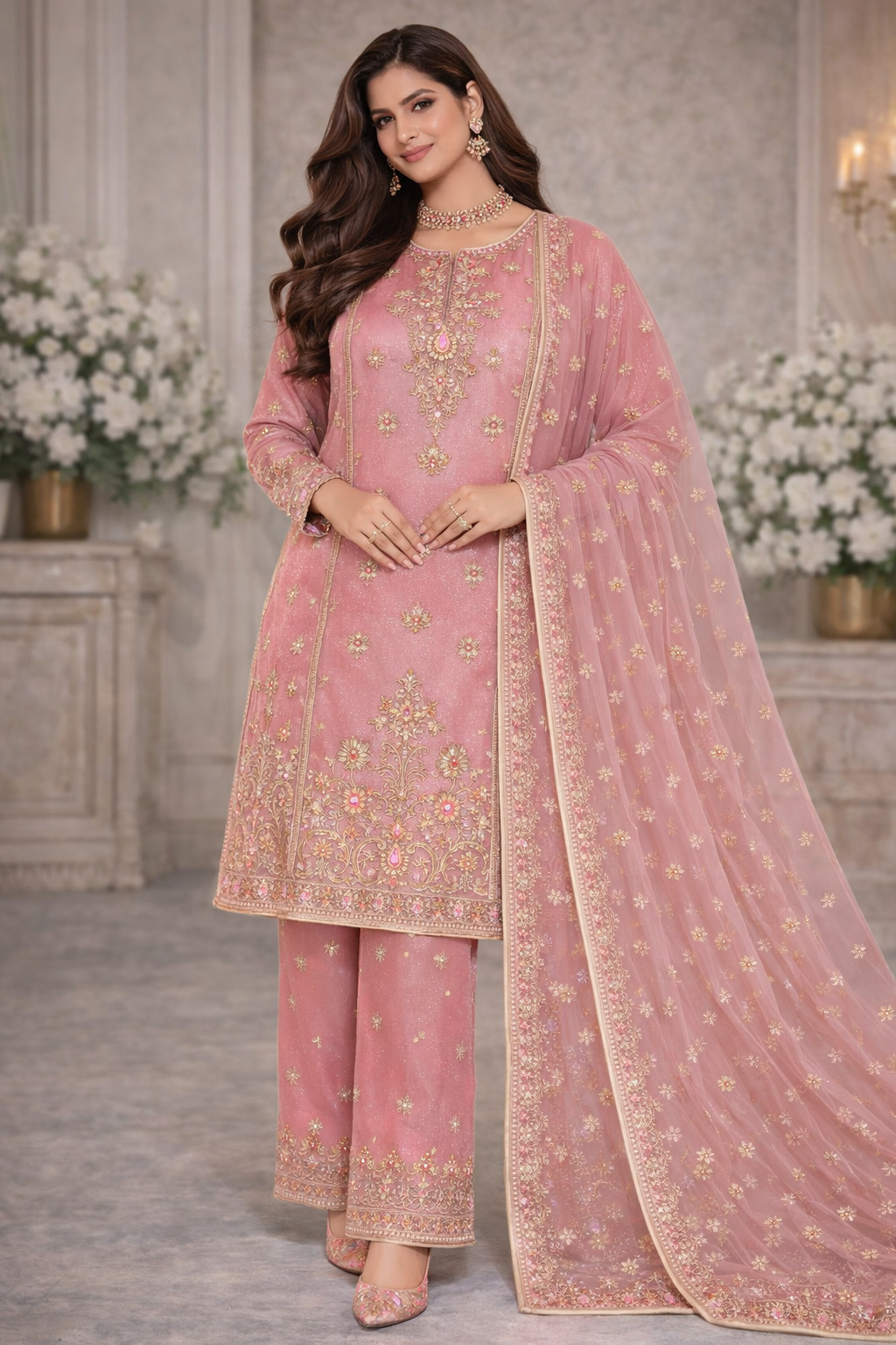 Blush Pink Embroidered Organza Suit with Net Dupatta...........ASB-PINK-001