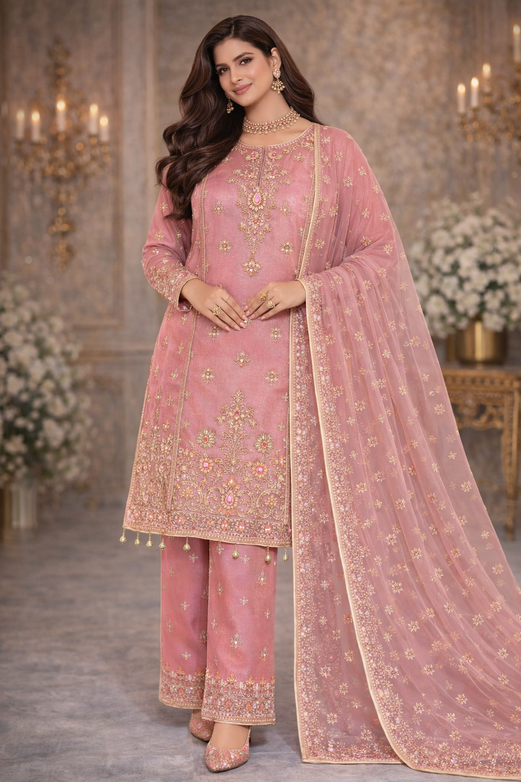 Blush Pink Embroidered Organza Suit with Net Dupatta...........ASB-PINK-001