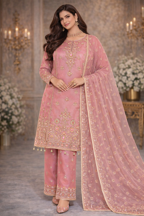 Blush Pink Embroidered Organza Suit with Net Dupatta...........ASB-PINK-001