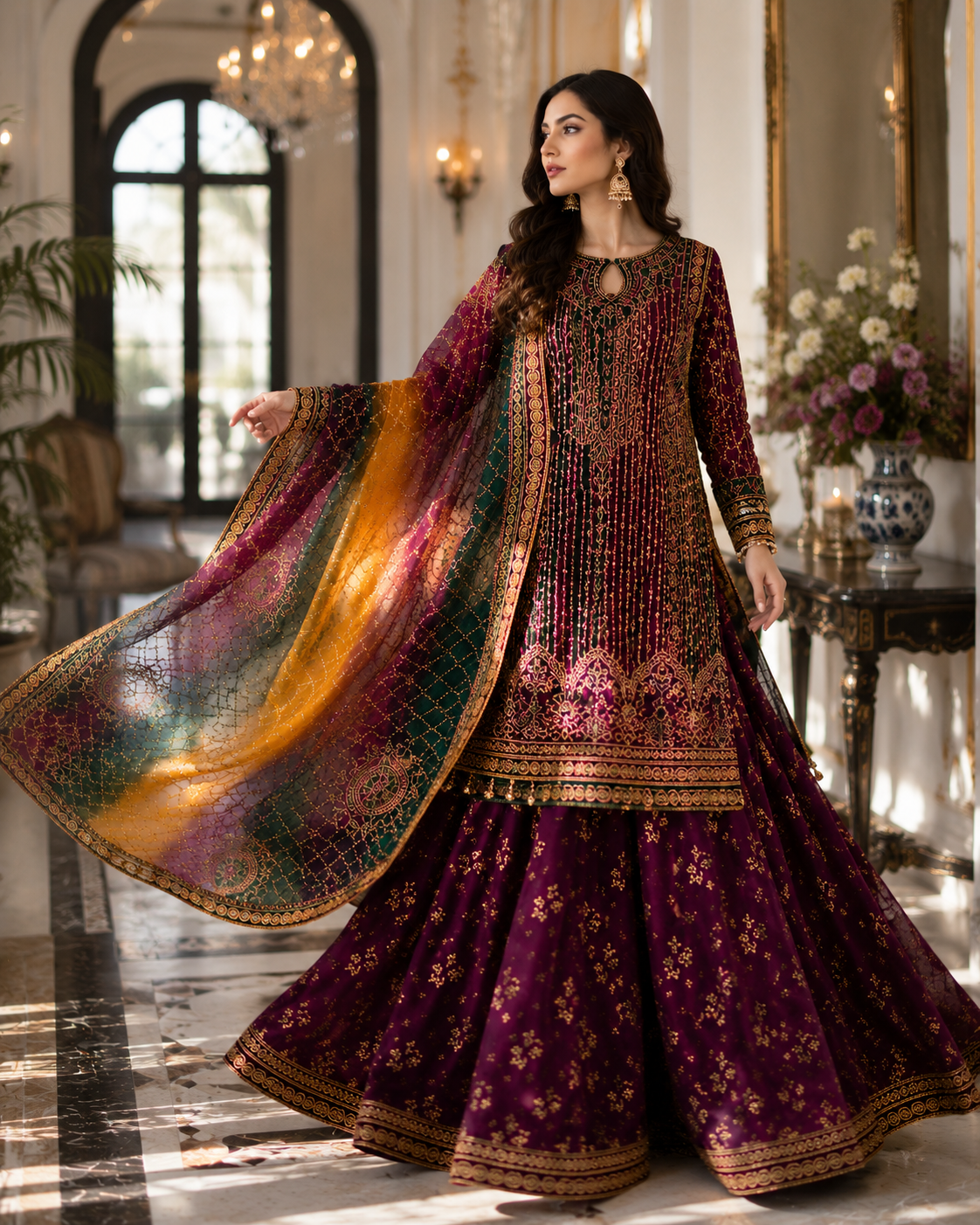 Unstich Purple & Yellow Printed Lawn Suit with Embroidered.........ASB-PUR-LWN-004