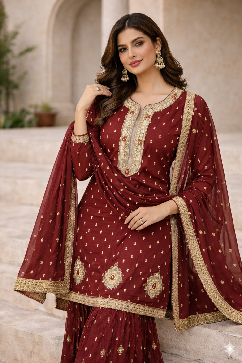 Maroon Embroidered Stitched Sharara Suit – AS Boutiques Signature.........ASB-MRN-SHR-012