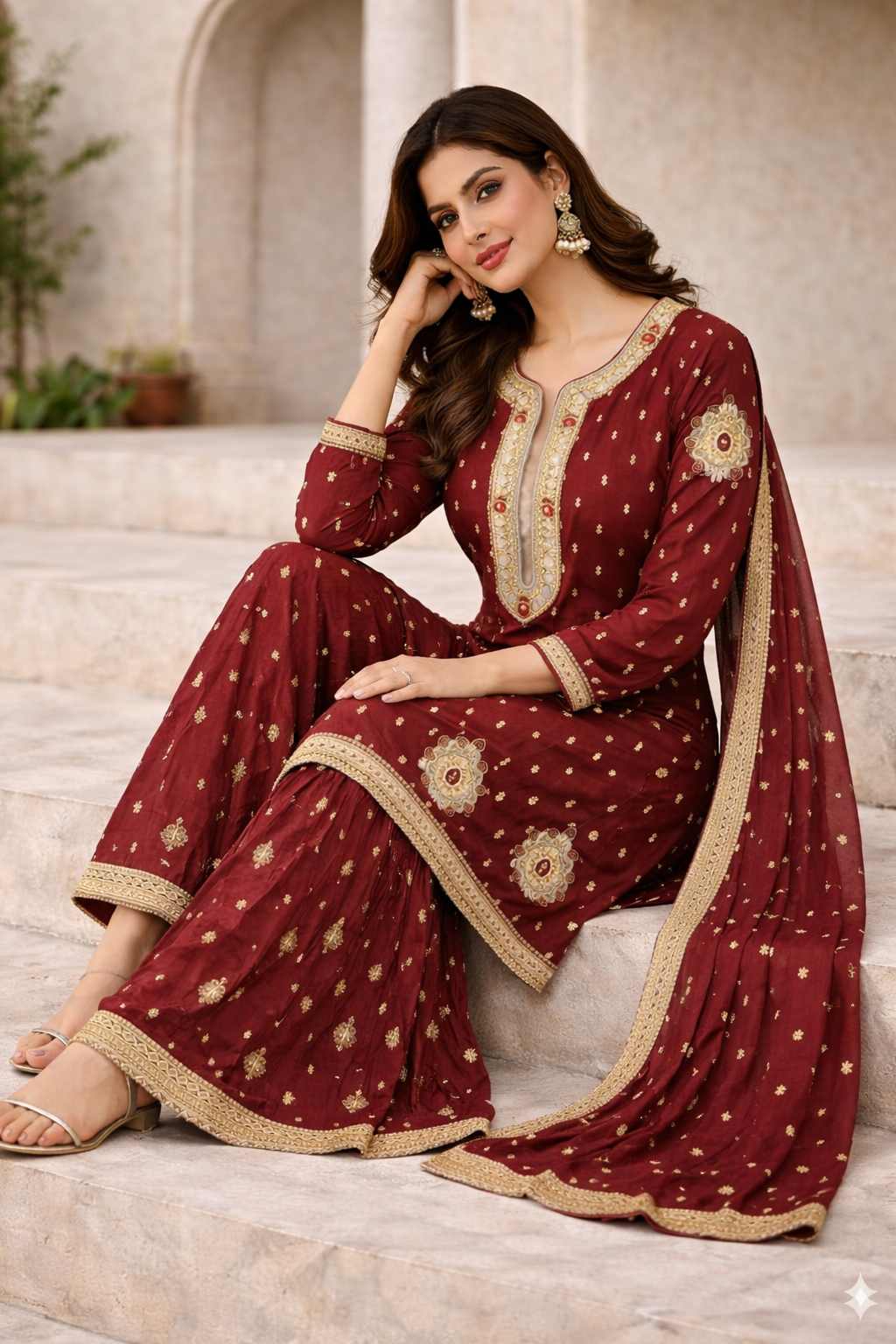 Maroon Embroidered Stitched Sharara Suit – AS Boutiques Signature.........ASB-MRN-SHR-012