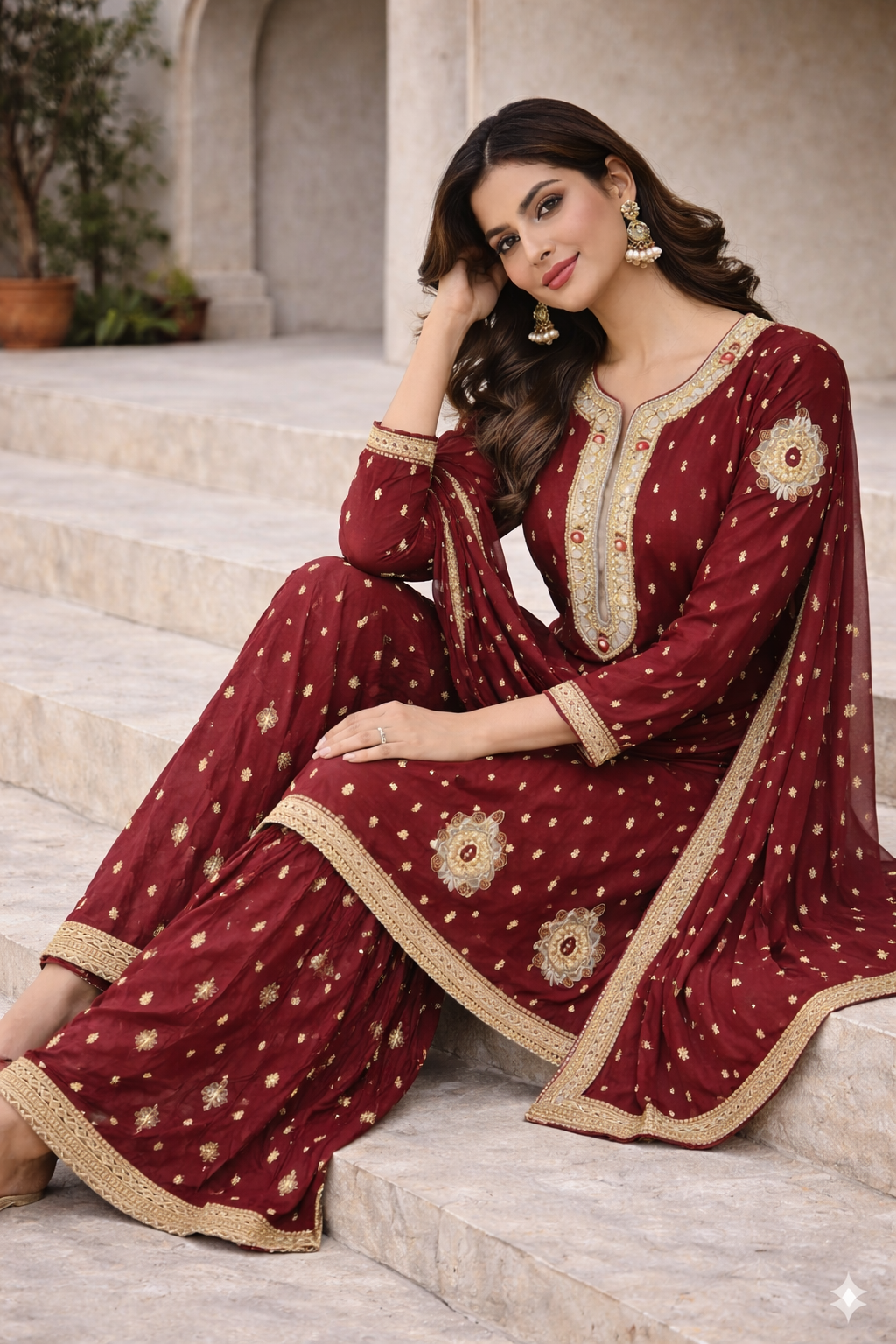 Maroon Embroidered Stitched Sharara Suit – AS Boutiques Signature.........ASB-MRN-SHR-012