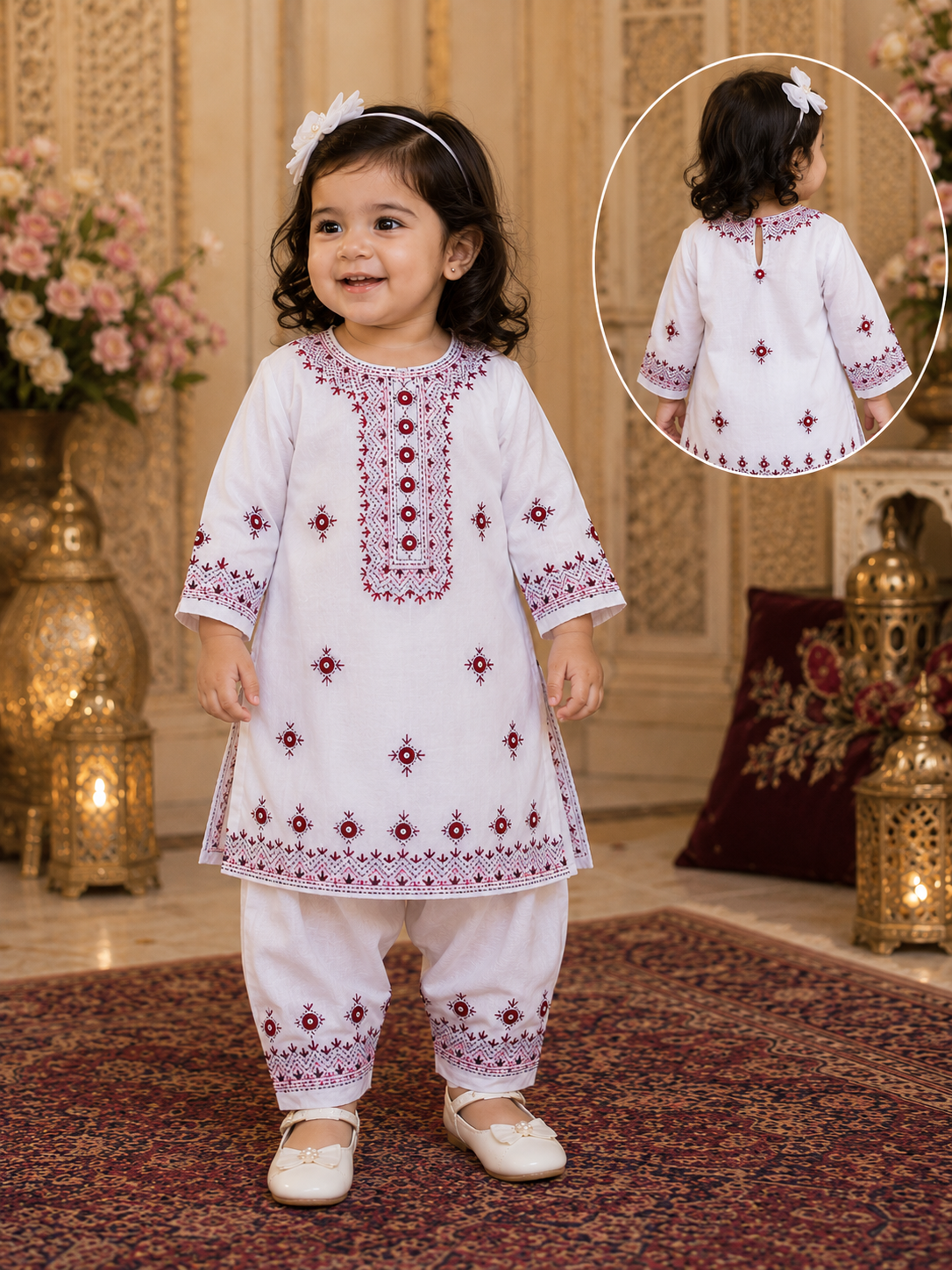 White Handmade Embroidered Kids 2-Piece Suit.......ASB-KID-WHT-001