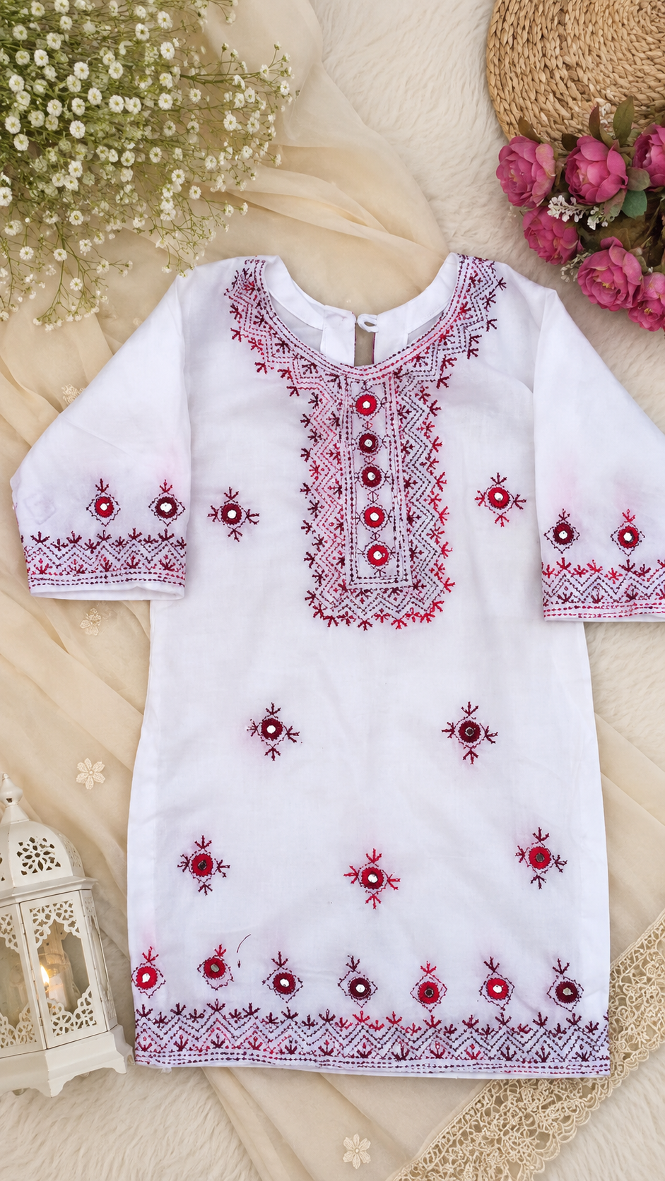 White Handmade Embroidered Kids 2-Piece Suit.......ASB-KID-WHT-001