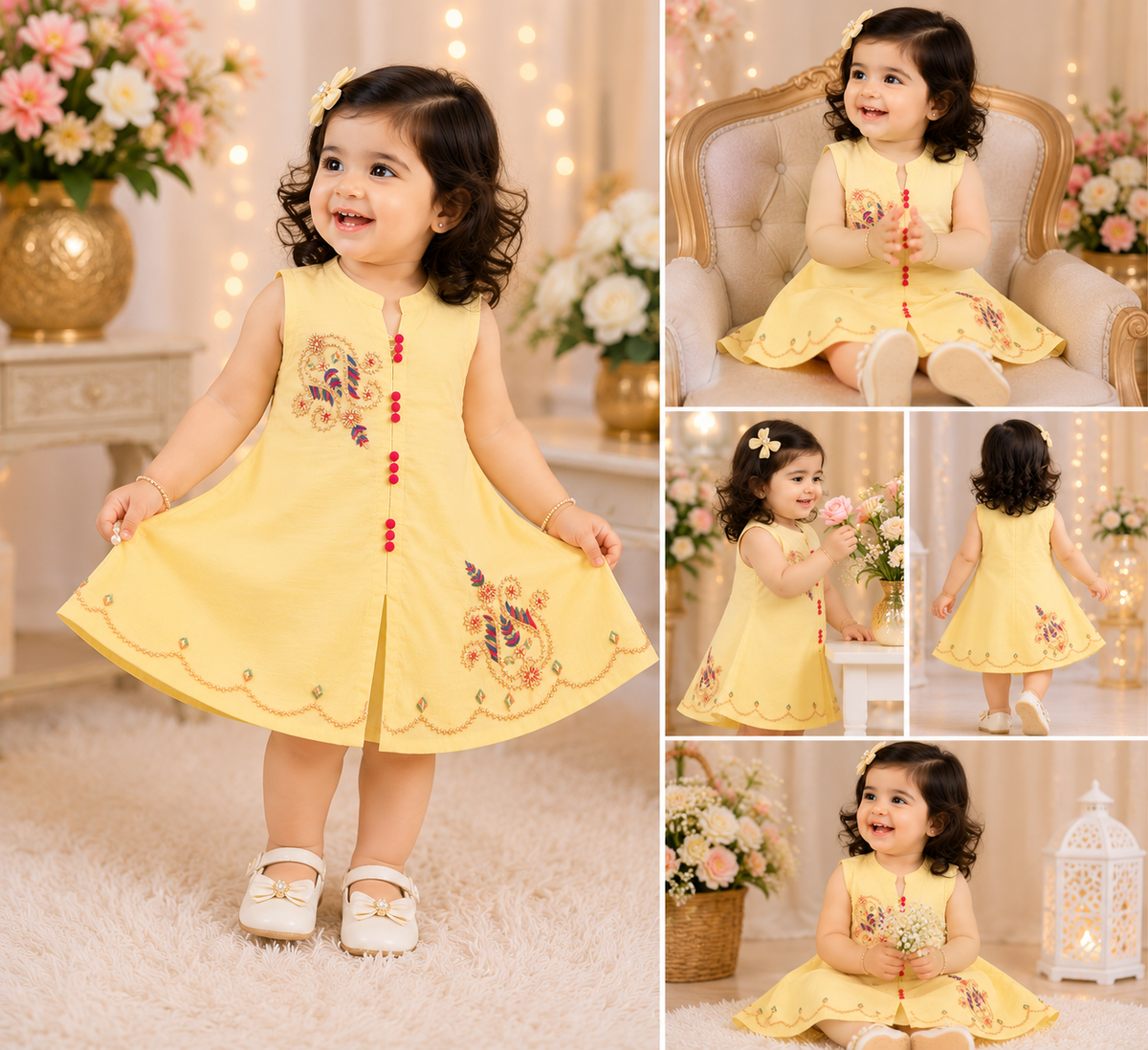 Yellow Embroidered Kids Frock............ASB-KID-YLW-002
