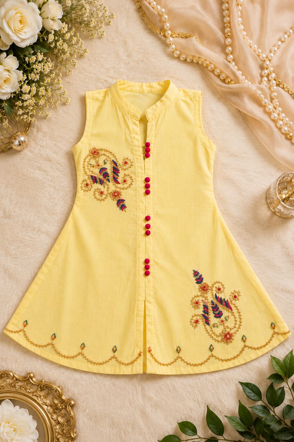 Yellow Embroidered Kids Frock............ASB-KID-YLW-002