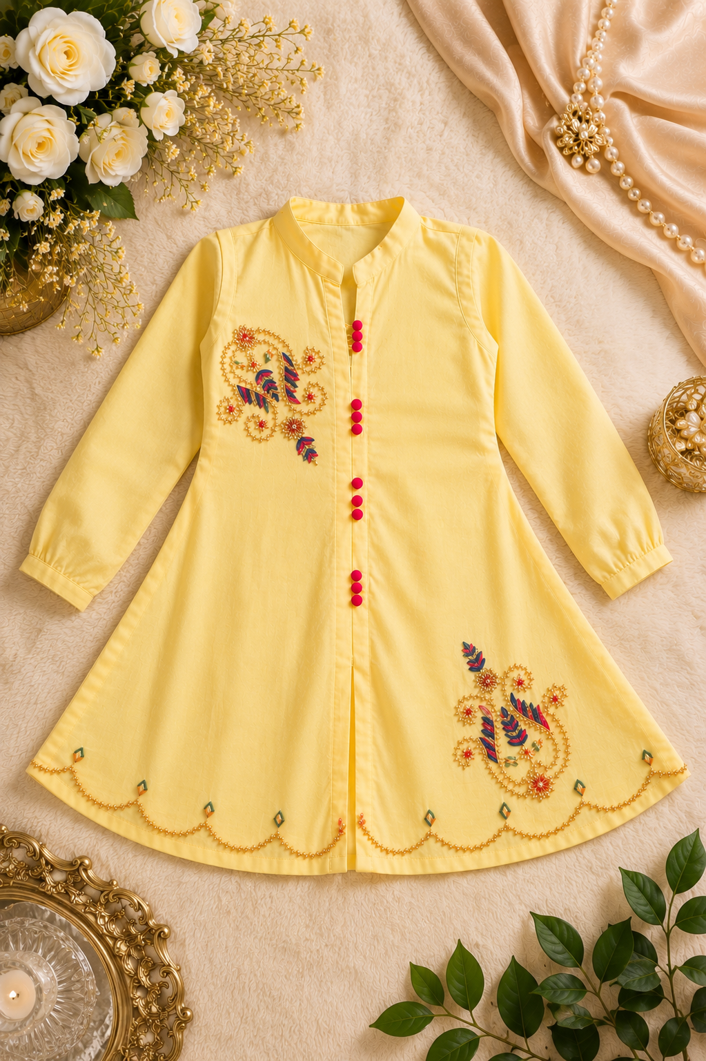 Yellow Embroidered Kids Frock............ASB-KID-YLW-002