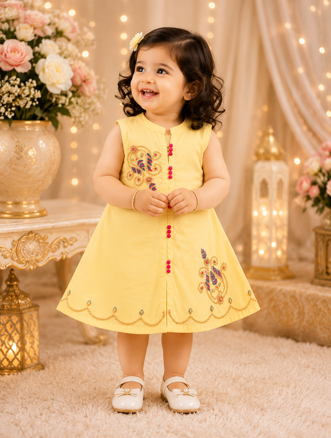Yellow Embroidered Kids Frock............ASB-KID-YLW-002