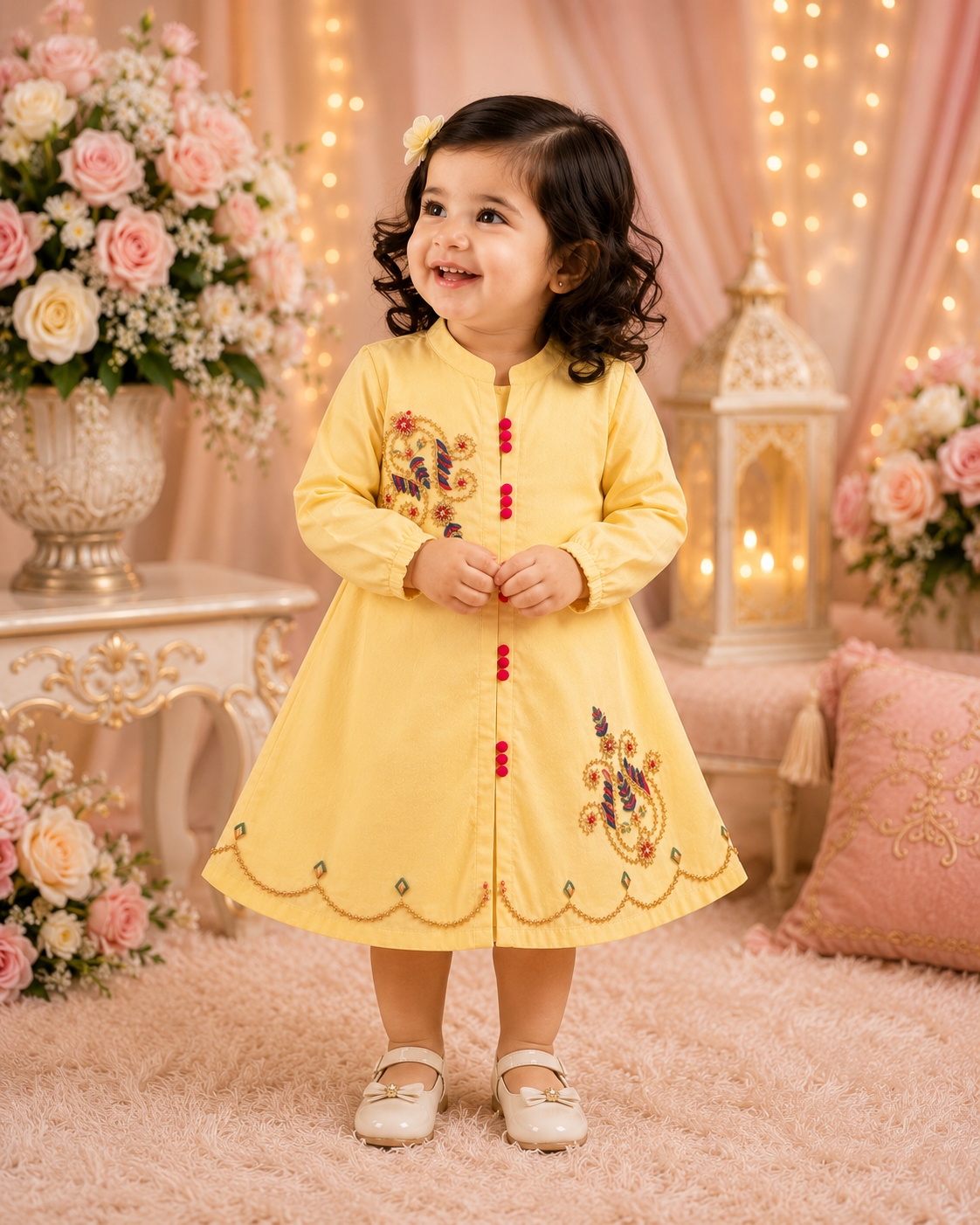 Yellow Embroidered Kids Frock............ASB-KID-YLW-002