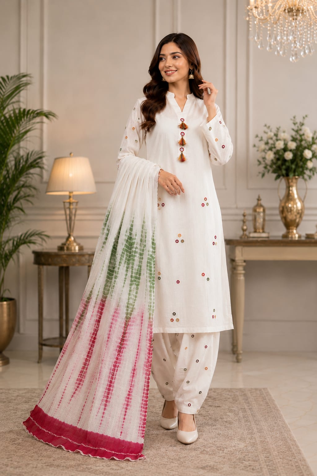 Off-White Handmade Mirror Work 3-Piece Lawn Suit.......ASB-OFW-MIR-016